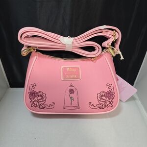 Loungefly Disney Beauty & The Beast Pink Rose Crossbody Bag NWT